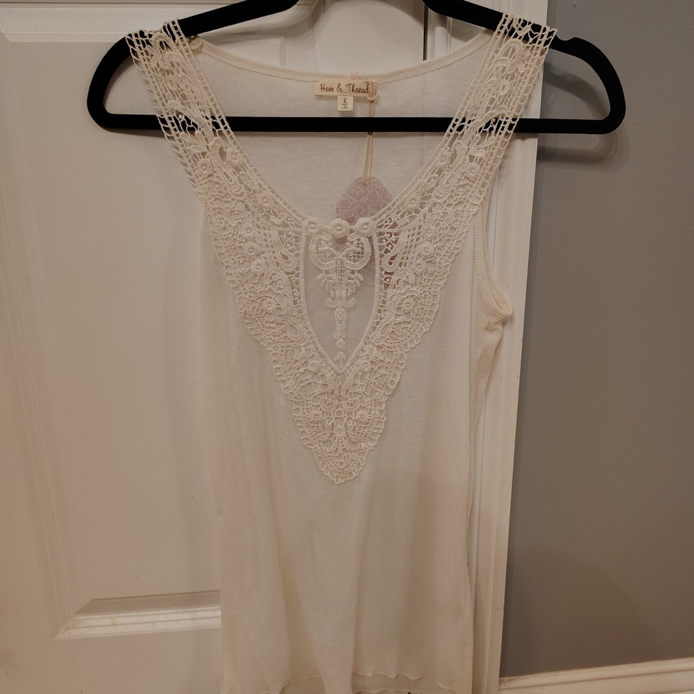 Hem & Thread‎ Cream Lace Accent Top